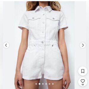 Zara White Denim Romper